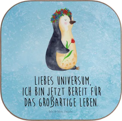 Produktbild von Mr. & Mrs. Panda Tischuntersetzer Pinguin Blumen - Eisblau - Geschenk, Wünsche, Coaster, Geschenkidee, Motivation, gläseruntersetzer, Tassenuntersetzer, Leben, Positiv