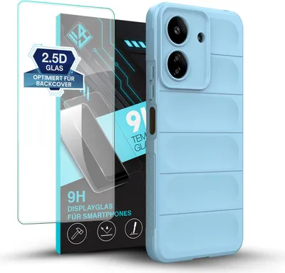 Produktbild von Handy Hülle für Xiaomi Redmi 13C mit 9H Displayglas Displayschutz Plus Grip Case Cover Schutzhülle Softgrip Farbe: Hellblau