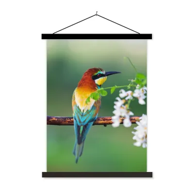 Produktbild von MuchoWow® Textilposter Vogel - Bienenfresser - Blumen 90x120 cm mit schwarzem Rahmen - Dekoration