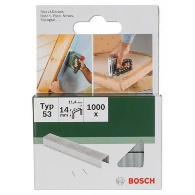 Zdjęcie produktu dla Bosch 2609255823, Zszywka, Płyty pilśniowe twarde, 14 mm, 11,4 mm, 0,74 mm, 1000 szt.