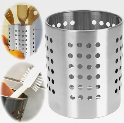 Produktbild von Edelstahl Besteckhalter - Utensilo 13cm Silber - Küchenutensilienhalter Abtropfkorb Besteckständer Küche Utensilienhalter Besteckkorb Organizer Abtropfgestell Spülbecken Besteckhalter