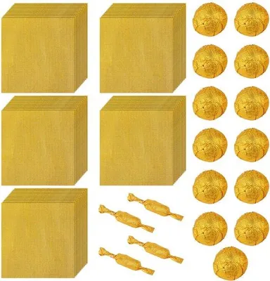 Immagine prodotto di 300 bustine in foglio di alluminio color oro per dolciumi, 8 x 8 cm; confezione di cioccolato in foglio di alluminio color oro; carta quadrata in foglio di alluminio color oro per dolciumi fai da te e cioccolato artigianale