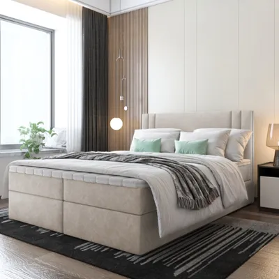 Produktbild von Bett Boxspringbett BEST, OHNE Topper mit Bettkästen - Doppelbett, Stauraum, Schlafzimmer, Polsterbett, Bettgestell (160x200, Beige - ITAKA 46)