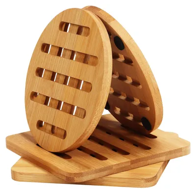 Produktbild von Belle Vous Bambus Topfuntersetzer Set Hitzebeständig (4 Stk) – 15x15cm Topf Untersetzer Rutschfest Quadratisch Untersatz Töpfe Pfannenschoner aus