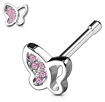 Produktbild von Nasenstecker „Schmetterling“: Nasenpiercing Stecker mit Zirkonia Pink