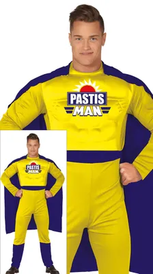 Productafbeelding van Superhelden-kostuum, avontuurthema, jas, geschikt voor een vrijgezellenfeest, comicstijl, held, maat: 48 - 50 (M), kleur: geel