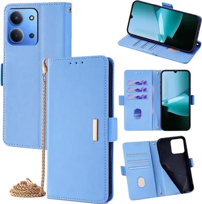 Produktbild von Kunstleder Hülle für Xiaomi Redmi 15C 5G / 4G mit Kartenfächern & Kette Blau
