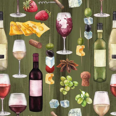 Zdjęcie produktu dla Serwetki papierowe 33x33cm 3-warstwowe motyw wino, ser i oliwki 20 szt