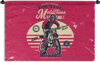 Produktbild von MuchoWow® Wandteppich Wandbehang Mann - Motorrad - Oldtimer 60x40 cm Tapisserie Dekoration Wandtuch - Wanddekorationen