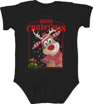 Produktbild von Merry Christmas Rentier Rudolf - Weihnachten Weihnachtsgeschenk Christmas Unisex Baby Body, Schwarz, 0/3