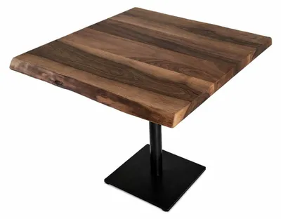 Zdjęcie produktu dla Elegancki stół z drewna orzechowego z naturalną krawędzią i czarną metalową podstawą