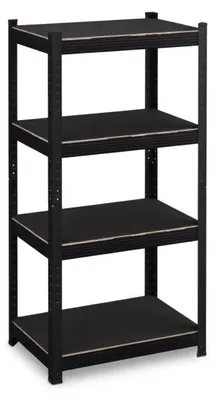Productafbeelding van Relaxdays zwaar belastbaar rek, hoogte x breedte x diepte 120x60x40 cm, draagvermogen 1000 kg, 4 niveaus, staal, opslagrek voor kelder of garage, eenvoudig te monteren, zwart