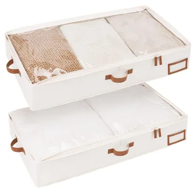Produktbild von Aufbewahrungsboxen, 15 cm hoch – Aufbewahrungsboxen für unter dem Bett – Aufbewahrungsboxen mit Reißverschluss – Aufbewahrungsboxen mit transparentem Deckel – 2 Stück – Platzsparend und dekorativ