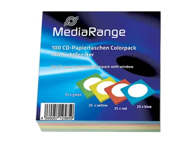 Produktbild von 500 (5x 100Stk) CD Papierhüllen DVD Hüllen 125x rot grün blau gelb