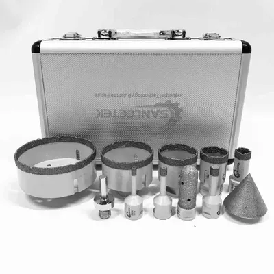Produktbild von Diamant Bohrkrone 11 Stücke (6/8/10/20/35/50/68/100mm+20mm Fingerfräser+50mm Diamant Fasenbohrer+Sechskant Adapter) Fliesenbohrer für Keramische Fliesen Porzellan Marmor Granit M14 Gewinde SANLEETEK