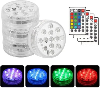 Produktbild von 4 Stück Unterwasser Licht, LED mit Fernbedienung 13-LED Beleuchtung RGB Multi Farbwechsel IP68 wasserdichte Leuchte für Vase Base Aquarium Weihnachten Schwimmbad Halloween Weihnachten Party