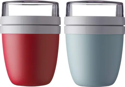 Produktbild von Mepal | Lunchpot Ellipse Mixed | Nordic Red + Nordic Green | Müslibecher to go | Unterteilung für Joghurt & Müsli | 500 ml + 200 ml | Geeignet für Gefrierschrank, Mikrowelle & Spülmaschine