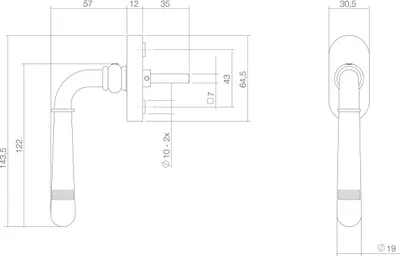 Produktbild von Fensterbeschlag Antik Grau Fenstergriff 45° Rasterung Rasterolive Fensterolive