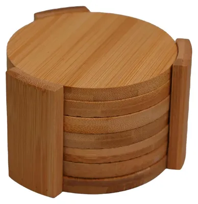 Image de hausleben, lot de 12 sous-verres ronds | 11,5 x 11,5 x 7 cm | Naturel | Bambou | Écologique | Pour table | Décoration | 2 boîtes de 6 sous-verres