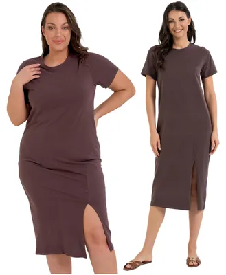 Productafbeelding van Kleding – dameskleding, schoenen maat 3XL – bruine tuniekjurk – midi-jurk – katoenen jurk