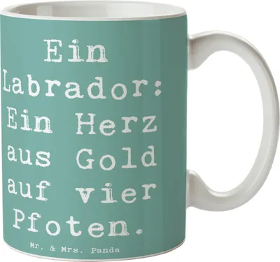 Produktbild von Mr. & Mrs. Panda Tasse Spruch Labrador Herz - Meeresbrise - Geschenk, verspielter Hund, Hunderasse, Keramikbecher, Bedruckte, Kaffeetasse, aus Gold, Therapiehund, Becher