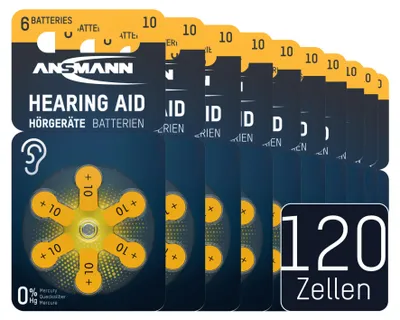 Produktbild von ANSMANN Hörgerätebatterien Typ 10 gelb PR70 P10 ZL4, 120 Stück, German Quality