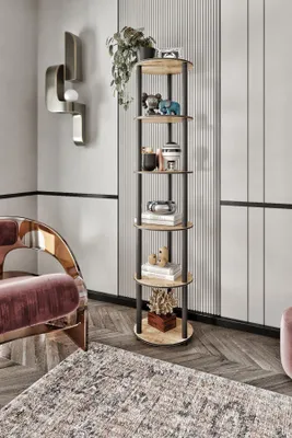 Produktbild von Skye Decor, Moderner Bücherregal aus 100% MDF, Eiche, 34 x 175 x 34 cm | Komprimierte Kraftbeine | Stilvolles und funktionales Design für Ihr Zuhause oder Büro