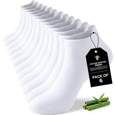 Immagine prodotto di Calzini sportivi in bambù, unisex, 6 paia, colore bianco, taglie: 37-42, 43-46, 47-50