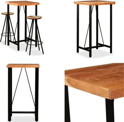 Produktbild von vidaXL 3 tlg. Bar Set Massivholz Akazie und Altholz - Bar-Set - Bar-Sets - Bartisch Und Barhocker - Bartische