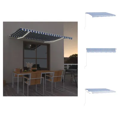 Obrázek produktu pro vidaXL Markýza ručně zatahovací s LED diodami 400x350 cm Modrá a bílá - Markýzy
