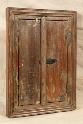 Antikes Teakholz-Fenster als Innentür, 44,5x6,5x61,5 cm