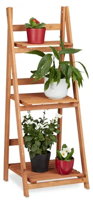 Produktbild von Pflanzenständer aus Holz, Zimmerpflanzenständer, 3-stufiges Leiterregal, zusammenklappbar, H x B x T: ca. 107,5 x 41 x 40 cm, braun