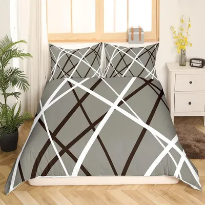 Productafbeelding van Bettlaken set, geometrisch lijnpatroon, 135x200 cm, meerkleurig, microvezel