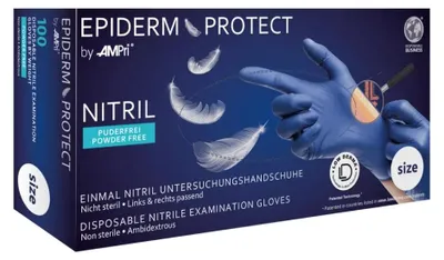 Produktbild von Epiderm Protect by MED-COMFORT, Nitril-Untersuchungshandschuh, puderfrei, metallblau, Gr. M | Box (100 Stück)