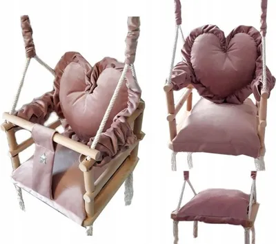 Produktbild von Baby Schaukel Samt, Holzschaukel für Kinder rosa 3in1