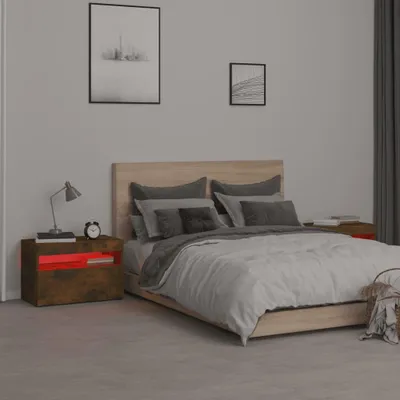 Produktbild von vidaXL Nachttische 2 Stk. mit LED-Leuchten Räuchereiche 60x35x40 cm