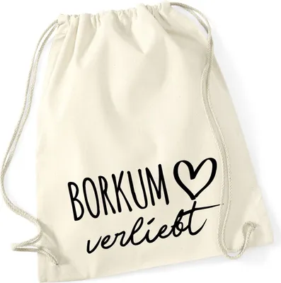 Produktbild von Huuraa Turnbeutel Borkum verliebt 12 Liter Natural Baumwolle Rucksack Geschenkidee