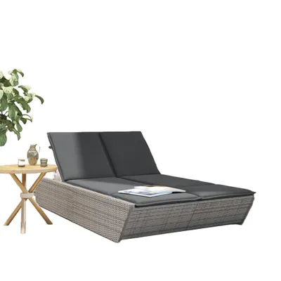 Immagine prodotto di vidaXL Lettino doppio con cuscini in polirattan grigio