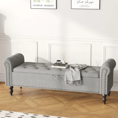 Obrázok produktu pre Sedacia lavica s úložným priestorom, 160 cm, svetlosivá, farba lnu