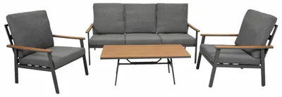 Produktbild von Lounge Set, 4-teilig (2x Sessel, 1x Sofa, 1x Tisch) in Holzoptik