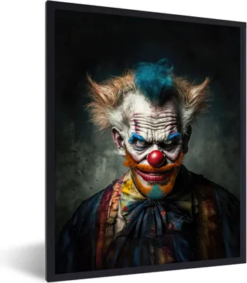 Produktbild von MuchoWow® Gerahmtes Poster Clown - Porträt - Make-up - Clownsnase - Kleidung 60x80 cm - Poster mit Schwarzem Bilderrahmen Wandposter Rahmen Foto Bilder - Premium - Wanddeko Wohnzimmer