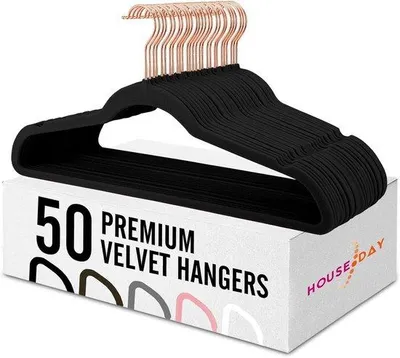 Produktbild von Famanu Kleiderbügel 50 Stück - schmal, samt, rutschfest, stabil, schwarz