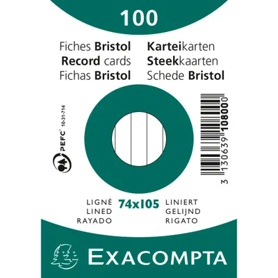 Produktbild von Exacompta 40x Karteikarten A7 liniert, 100 Stück eingeschweißt - Weiß - 10800SE