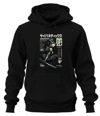 Produktbild von Cybernetics Nihil Timendum Es Katana Japan Y2K Manga Hoodie Kapuzenpullover, Schwarz, M