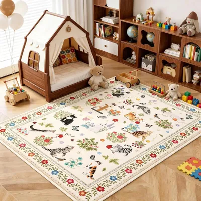 Immagine prodotto di Tappeto per gatti - Tappeto rettangolare lavabile - Fondo in gomma antiscivolo - 100% poliestere - Lavabile in lavatrice - Stile bohémien - Beige - 160 x 230 cm