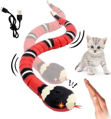 Produktbild von Schlange Spielzeug, Katzenspielzeug Schlange, Interaktives Katzenspielzeug, Smart Sensing, mit USB-Kabel, für Katzen Haustier Streich-Requisiten