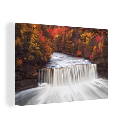 Produktbild von OneMillionCanvasses® - Leinwandbilder - 140x90 cm, Wasserfall in einem Wald, Wandbilder Kunstdruck Wanddekoration