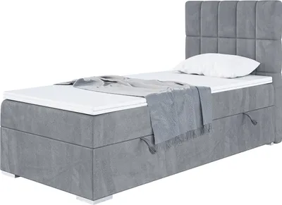 Produktbild von MEBLINI Boxspringbett mit Bettkasten - Gepolstert Einzelbett mit Matratze und Topper - Polsterbett mit Stauraum - Bett mit Kopfteil - Stauraumbett - LUKAS - 100x200 Rechts  - H4/Grau Samt