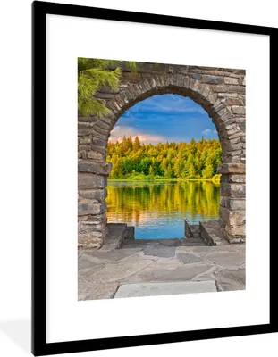 Produktbild von MuchoWow® Gerahmtes Poster Bäume - Wald - Wasser - Aussicht 60x80 cm - Poster mit Schwarzem Bilderrahmen Wandposter Rahmen Foto Bilder - Wohnzimmer - Dekorationen - Prämie