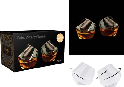 Produktbild von Winkee 2 tlg. Set rollende drehende Whiskey Whisky Gläser Gin Likör Party 180 ml